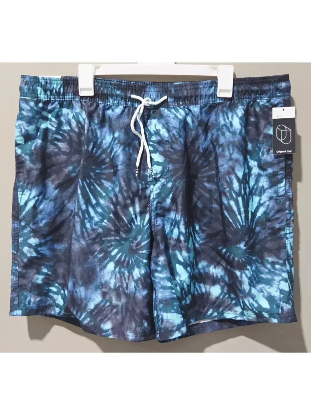 Original Use Men's Navy Blue & Teal Tie Dye Fireworks Swim Trunks -- XL 40/42